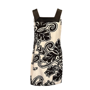 White House Black Market Silk Blend Sleeveless Shift Dress Black/White Sz 2